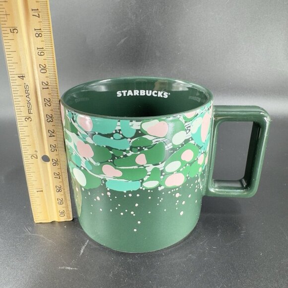 Starbucks Holiday Venetian Marble Forest Green Ceramic Coffee Mug 12oz Cup - Picture 4 of 11